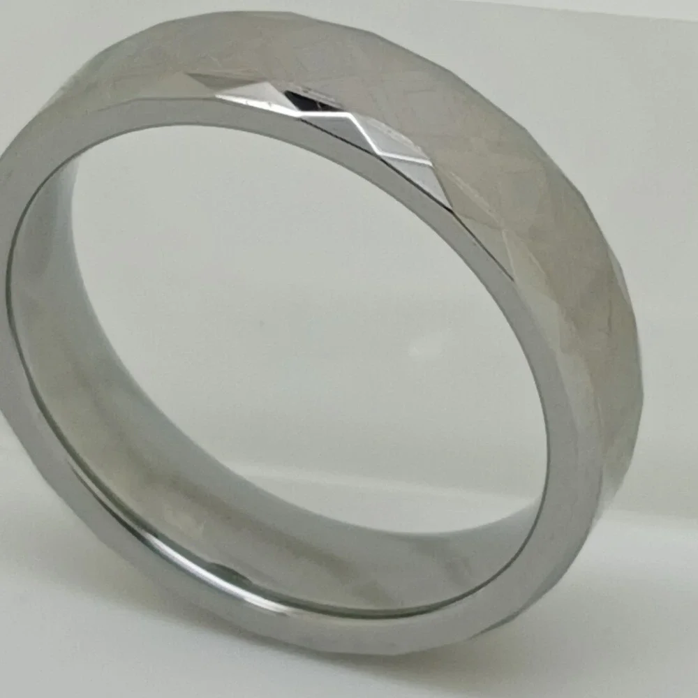 Vintage Tungsten 6mm Faceted Geometric Band Ring Size 11 Comfort Fit Y2K New NOS